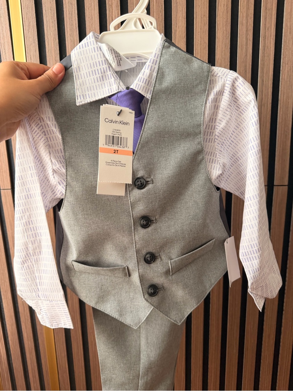 Calvin Klein Toddler Gray Vest Suit with Purple Tie NWT 2T